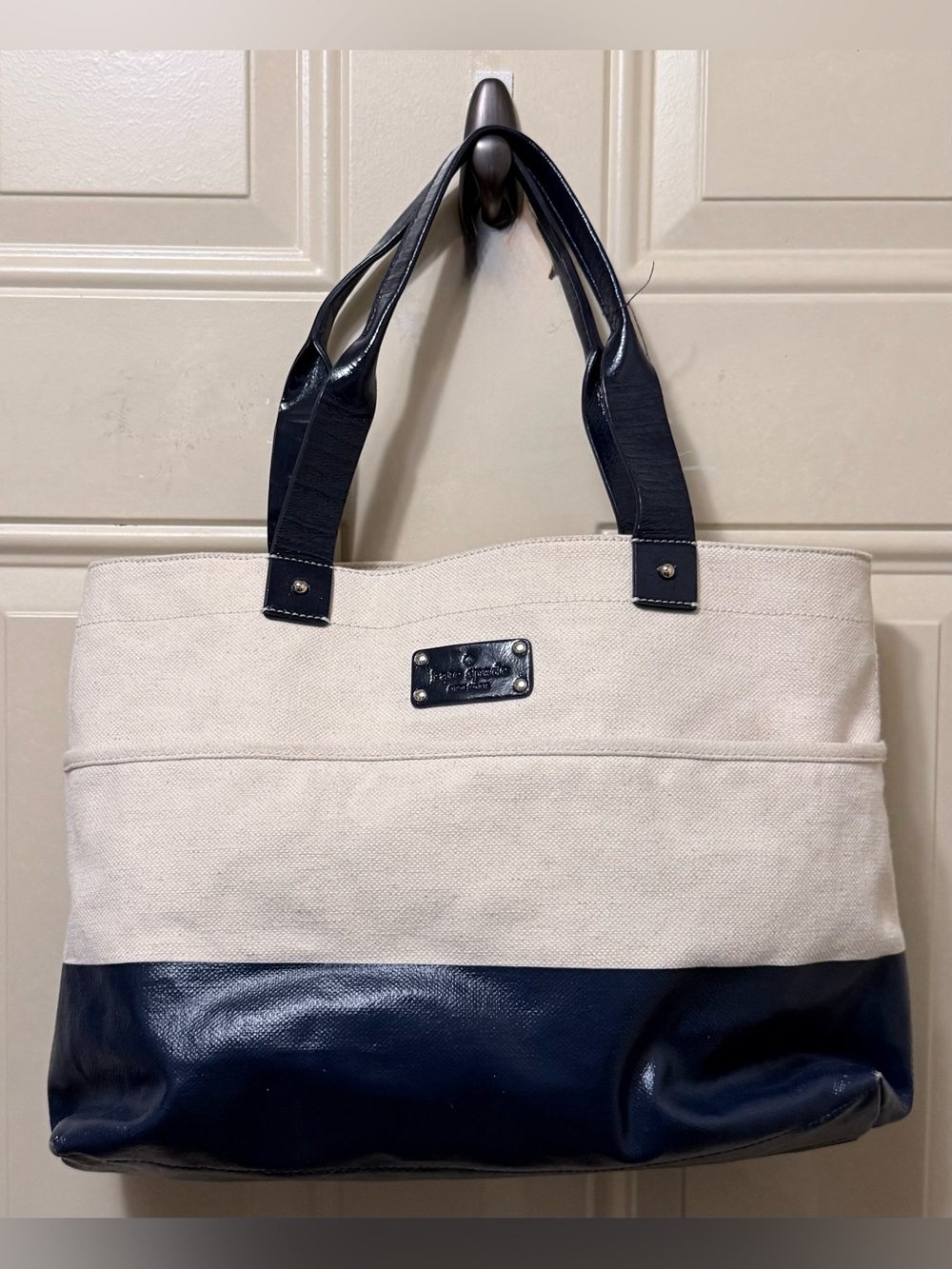 Kate Spade Cream Canvas and Navy Tote Bag